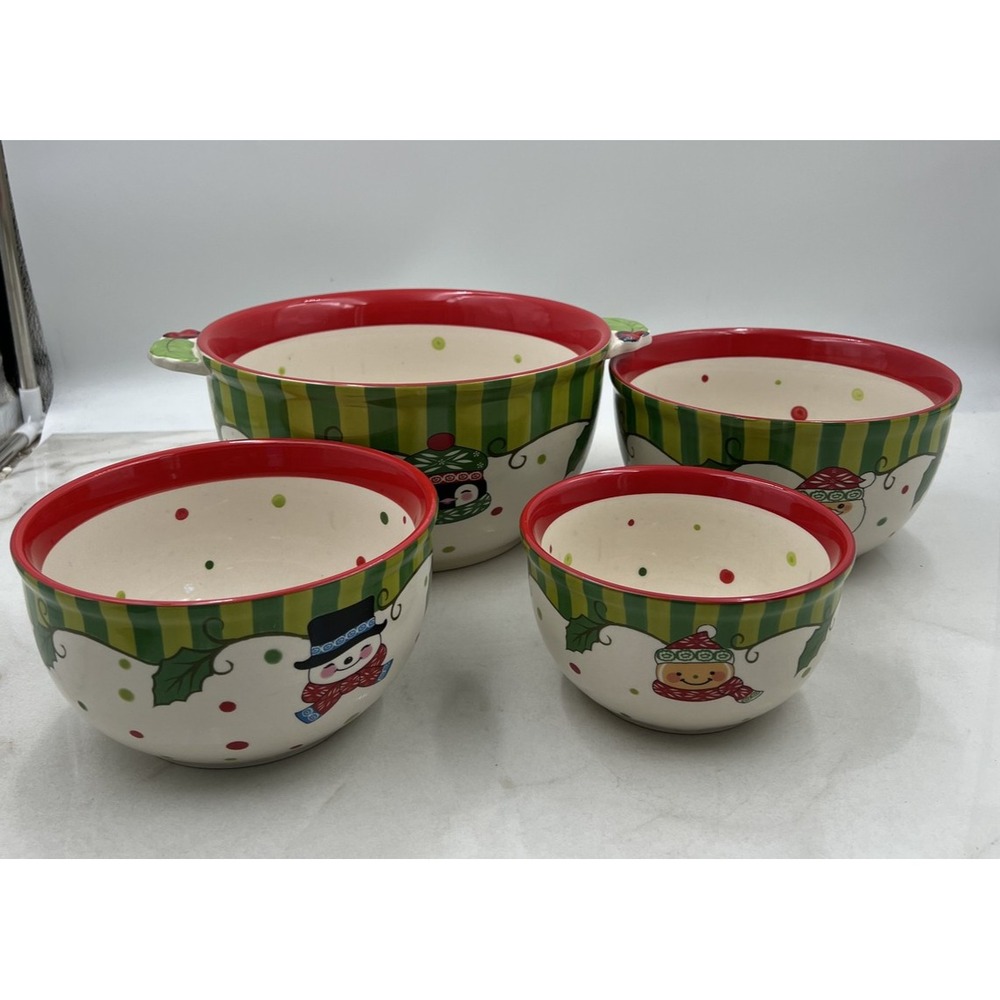 Temp-tations Ceramic Nesting Mixing Bowls Set 4 Santa Snowman Penguin Christmas